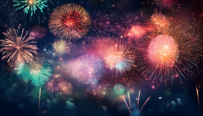 Fototapeta premium Silvester celebration with colorful fireworks on New Year's Eve - Generativ AI