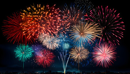 Silvester celebration with colorful fireworks on New Year's Eve - Generativ AI