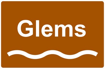 Illustration eines Flussnamenschildes des Flusses "Glems"	