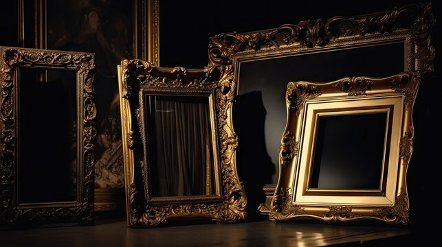 Empty ornate gold picture frames