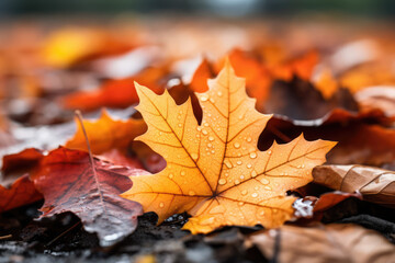 Water drops on autumn leaves - Fall Cozy Days - Rain - Macro Photography 5 - obrazy, fototapety, plakaty