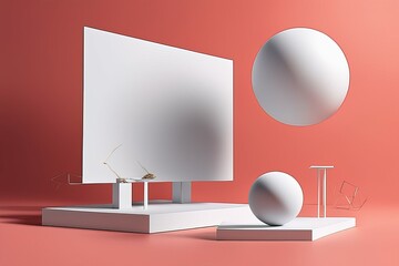 3 d rendering of a modern interior with a white display display with a blank space for product displ