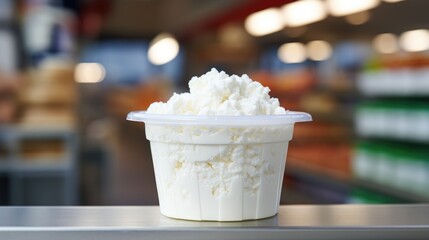 Cottage cheese container in supermarket