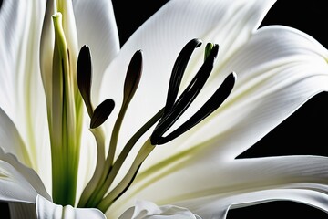 white lily flower close upwhite lily flower close upwhite lily flower on black background.