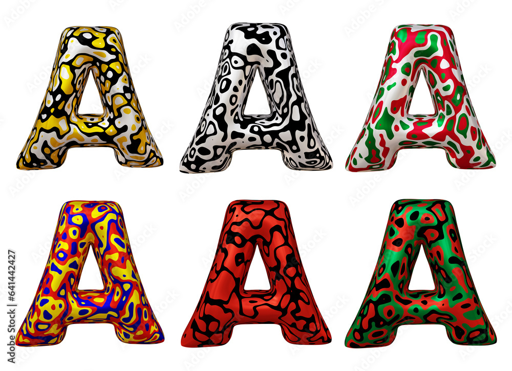 Poster set of alphabet letter a in 3d rendering isolated on transparent background for education and text c