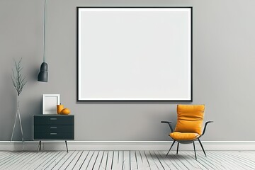 mock up poster in living room interior with empty frames, scandinavian style, 3 d render, 3 d illust