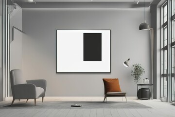mock up modern frame on a living room with a white sofa and a modern background. 3 d rendermock up m