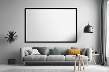 modern living room interior with blank poster, sofa and coffee table. mock up, 3 d renderingmodern l