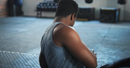 Fitness, gym and black man on floor with medicine ball for core training, exercise and workout on yoga mat. Sports, Russian twist and person for equipment for wellness, performance or muscle strength