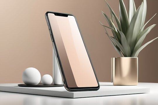 modern smartphone with empty screen, mockup for product presentation, design 3 d renderingmodern sma