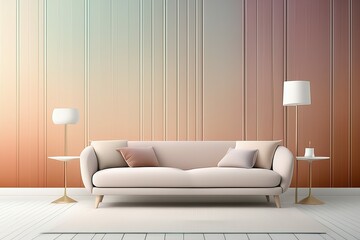 empty living room interior with modern sofa, wooden floor and wooden table. 3 d render illustratione