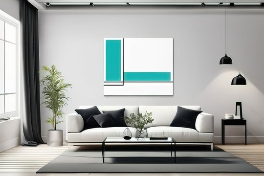 modern interior with empty frame and sofa. 3 d illustrationmodern interior with empty frame and sofa