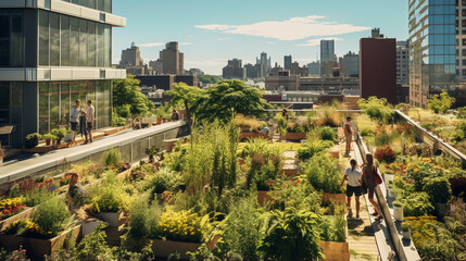 view from the top of the city in an urban rooftop garden