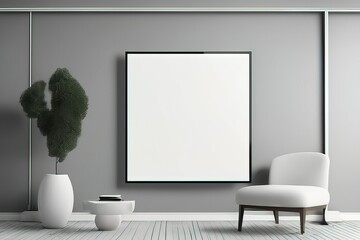 modern white living room with a blank poster and poster on a wooden background. mock upmodern white 