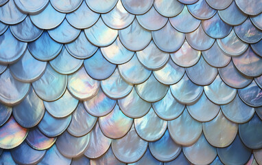 Close-up macro fish nacre colorful skin scales. Mermaid texture or background 