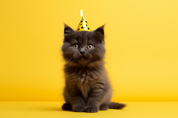 red cat, cat on a YELLOW background, , BLACK CAT BIRTHDAY, ai, ai generated, generated, ai generative, generative