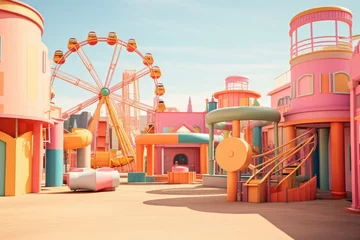 Photo sur Plexiglas Parc dattractions Amusement park with carousels and attractions for children. Generative ai