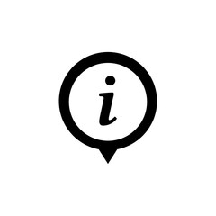 information icon in black on a white background, letter i in a circle, help or information service