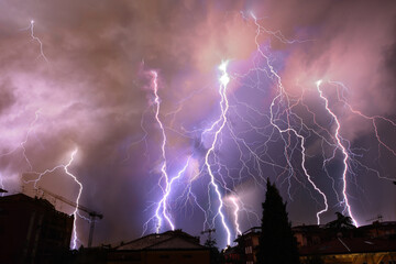 Lightning in Verona, Italy. August 2023. Multiple exposure.