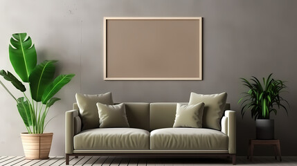 Minimalist Vibe: Sofa and Paint in an Empty Beige Room