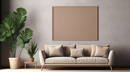 Subtle Elegance: Beige-Walled Empty Space with Sofa & Paint