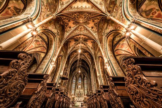 Interior of Basilica of St. Peter and Paul. Vysehrad castle complex. Prague, Czech Republic