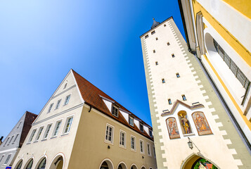 historic buildings at the old town of Mindelheim - Germany