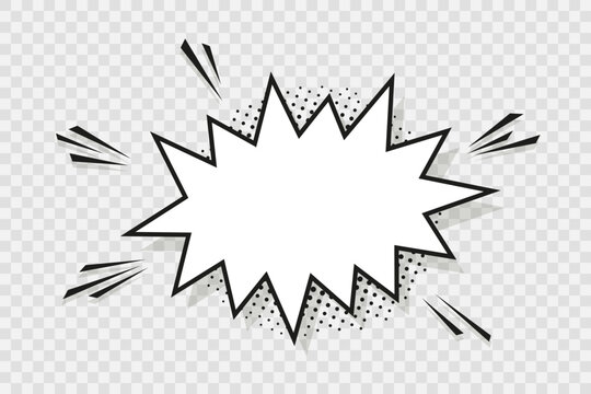 Comic starburst background with speech bubble. Pop art halftone pattern. Grey duotone texture. Cartoon banner with dots. Vintage wow design. Superhero starburst wallpaper. Vector illustration
