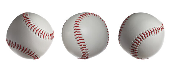 Set new baseball ball in flight isolated on white, clipping 