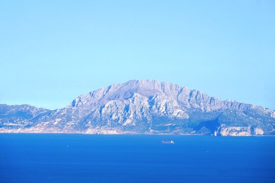 Jbel Musa mountain in Morocco and the Strait of Gibraltar seen from Andalusia, Spain