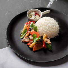 stir fried spicy pork with holy basil