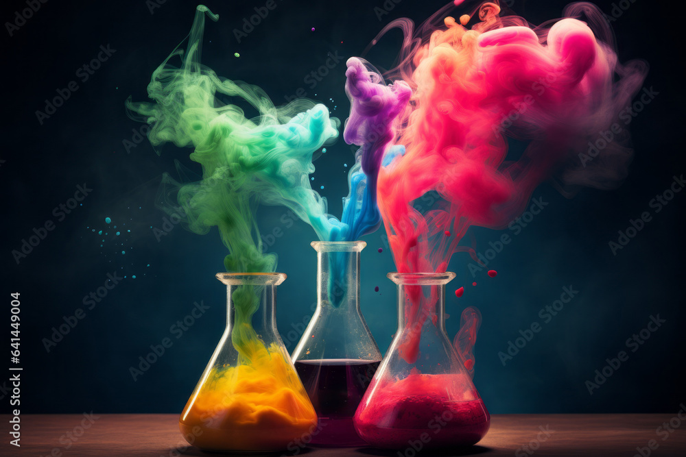 Aufkleber flasks in the laboratory. background with selective focus
