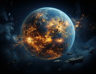 Glowing sphere orbits planet Earth in space