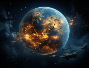 Photo sur Plexiglas Pleine Lune arbre Glowing sphere orbits planet Earth in space