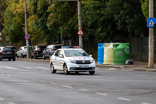 Romanian Police Car (Politia Rutiera) in Bucharest traffic, Romania, 2023