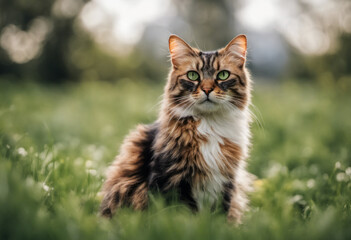 Obraz premium Beautiful Cat Sitting In The Grass
