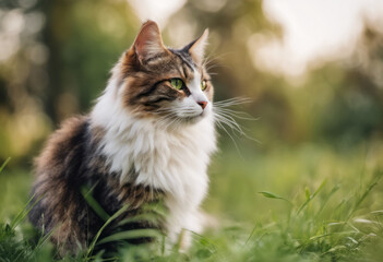 Naklejka na ściany i meble Beautiful Cat Sitting In The Grass