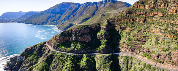 Aerial view of Chapman's Peak drive in Cape Town, Western Cape, South Africa