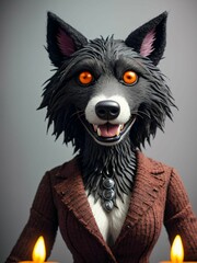 female werewolf made of clay and felt

