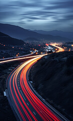 A long exposure of a road with light traces of passing cars. 