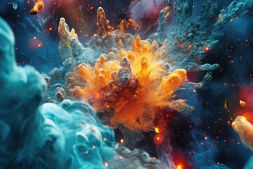 Fototapeta premium Nebula night starry sky in rainbow colors. Multicolor outer space. Generative AI