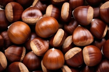 Obraz premium Top view heap of chestnuts