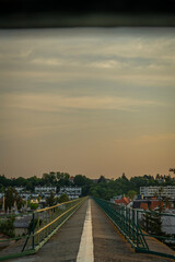 Aqueduct in Liesing part of capital Wien city in color morning