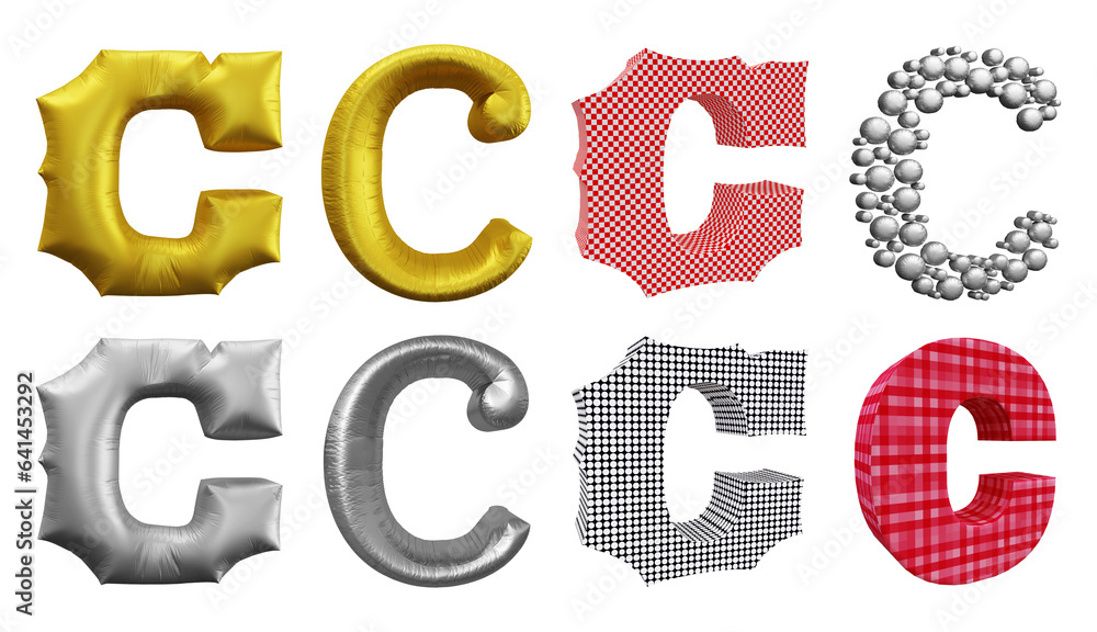 Poster set of alphabet letter c in 3d rendering isolated on transparent background for education and text c