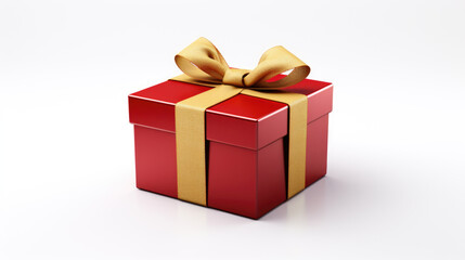 Obraz premium Red gift box with golden ribbon isolated on white Made with Generative AI