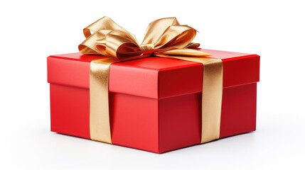 Red gift box with golden ribbon isolated on white Made with Generative AI