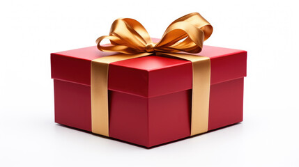 Red gift box with golden ribbon isolated on white Made with Generative AI