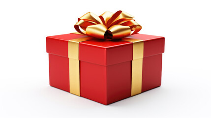 Red gift box with golden ribbon isolated on white Made with Generative AI