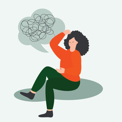 Young Woman Grappling with Dementia or Memory Loss. Depicting the Intersection of Amnesia and Depression. Battling Mental Disorders like Alzheimer's. Presented in Vector Illustration