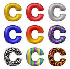 Set of alphabet letter c in 3d rendering isolated on transparent background for education and text concept